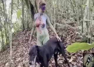 Zoo sex: doggystyle with a real dog in the woods