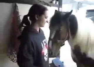Brunette teen with horse in raw 114s clip